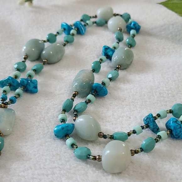 Dragonfly Artisan Necklace Hand Crafted Beaded Turquoise Stones Crystals 16.5" - Picture 7 of 14